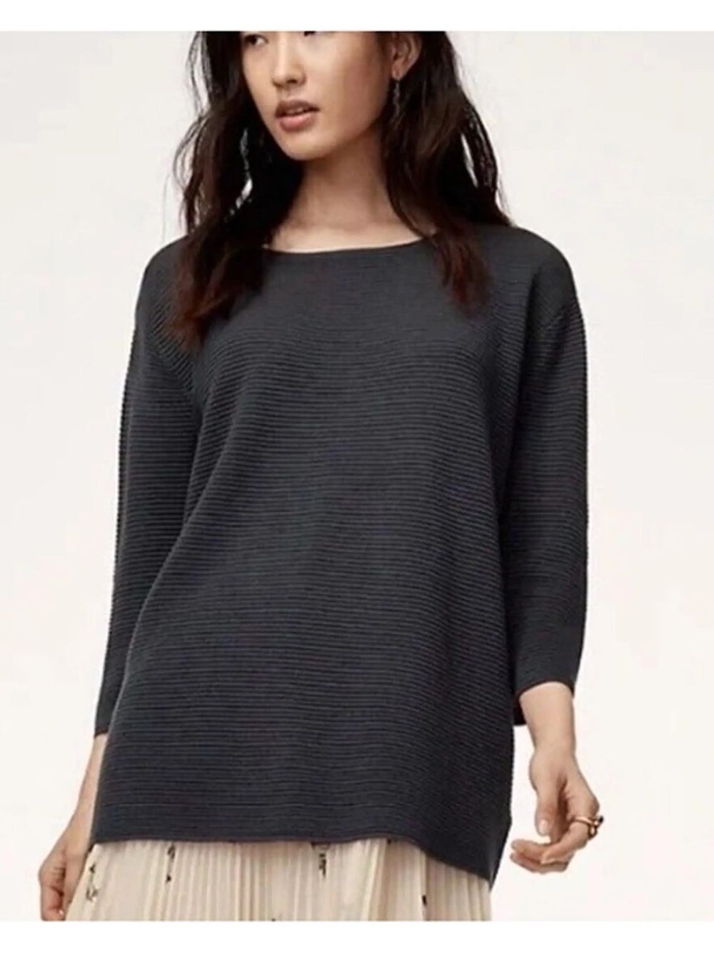 Aritzia Wilfred Charcoal Ribbed Oversized Scoop-Neck Sweater Small